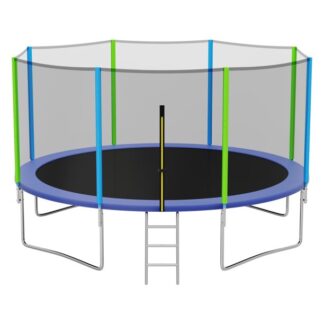 Kumix Trampoline with Enclosure, 1400LBS 12FT 14FT Trampoline for Kids and Adults, Outdoor Trampoline with Ladder, Heavy Duty Recreational Trampoline Capacity for 6-7 Kids, No Gap Design Trampoline