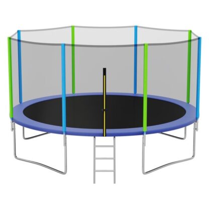 Kumix Trampoline with Enclosure, 1400LBS 12FT 14FT Trampoline for Kids and Adults, Outdoor Trampoline with Ladder, Heavy Duty Recreational Trampoline Capacity for 6-7 Kids, No Gap Design Trampoline