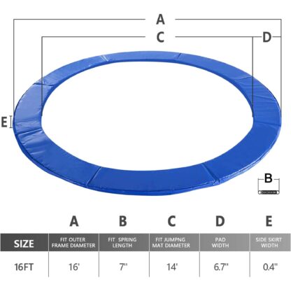 Kumix Trampoline Replacement Spring Pad, 12FT, 14FT, 16FT Trampoline Spring Cover Pad, No Gap Design, Waterproof Universal Round Trampoline Accessories Safety Pad for Round Frame – 16FT Blue - Image 2