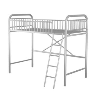 Kumix Loft Bed Twin, Metal Loft Bed with 21PCS Metal Slats, Full Length Guardrail and Ladder, Twin Loft Bed for Kids, Toddler Loft Bed, Space-Saving, Silver