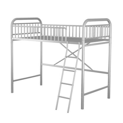 Kumix Loft Bed Twin, Metal Loft Bed with 21PCS Metal Slats, Full Length Guardrail and Ladder, Twin Loft Bed for Kids, Toddler Loft Bed, Space-Saving, Silver