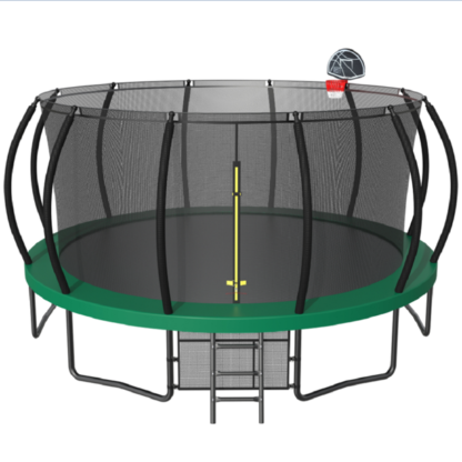 Kumix Trampoline, 16FT Trampoline for Adults Kids with Enclsoure, Basketball Hoop, Storage Bag and Ladder, 1200LBS Outdoor Heavy Duty Galvanized Full Spray Round Trampoline for Family, Green