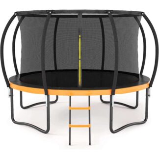 Kumix Trampoline 12FT 14FT, Trampoline with Enclosure, Ladder, Galvanized Anti-Rust Coating, Outdoor Trampoline for Adults Kids, 1000LBS Capacity 4-5 Kids Orange Recreational Trampolines