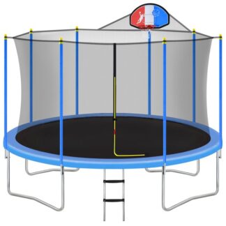 Kumix 12 FT Trampoline with Enclsoure Net, 1000LBS Capacity 5-6 Kids, Outdoor Trampoline with Basketball Hoop and Ladder, Trampoline for Kids and Adults, Recreational Trampolines for Backyard, Park
