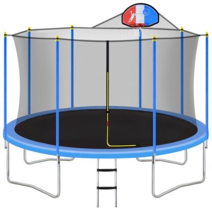 Kumix 12 FT Trampoline with Enclsoure Net, 1000LBS Capacity 5-6 Kids, Outdoor Trampoline with Basketball Hoop and Ladder, Trampoline for Kids and Adults, Recreational Trampolines for Backyard, Park