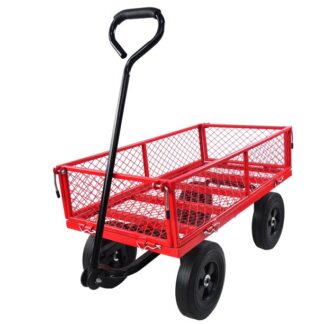 Kumix Garden Cart, Metal Wagon Cart with 10'' Solid Tires, 550LBS Capacity Utility Wagon with Mesh Metal Frame & Removable Sides, Heavy Duty Folding Wagons, Yard Wagon Cart for Backyard, Red