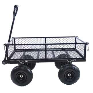 Kumix Wagon Cart, Metal Garden Cart with Big Wheels, 650LBS Capacity Utility Wagon with Mesh Metal Frame & Removable Sides, Heavy Duty Folding Wagons, Yard Wagon Cart for Backyard, Black