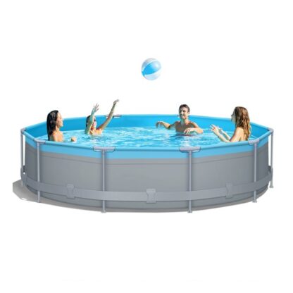 Kumix Swimming Pools, 12ft x 12ft x 30inch Metal Frame Above Ground Swimming Pools Set with Pump, Pool Cover and Control Valve, Outdoor Family Pool for Water Sport Backyard Garden