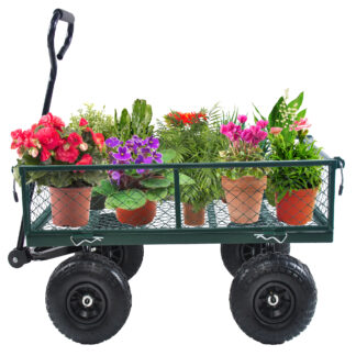 Kumix Wagon Cart, Foldable Garden Cart with Big Wheels, 650LBS Capacity, Utility Wagon with Mesh Metal Frame & Removable Sides, Green Garden Wagon, Heavy Duty Folding Metal Wagons for Yard
