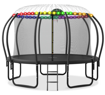 Kumix Trampoline 12 14 15 16FT for Adults/Kids, 1000LBS Trampoline with Enclosure, Basketball Hoop, Shoes Bags, Outdoor Heavy Duty Trampoline with Curve Pole, Galvanized Full Spray Round Trampoline