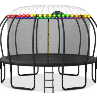 Kumix Trampoline 16FT for Adults and 8-9Kids, 1400LBS Trampoline with Enclosure, Basketball Hoop, Shoes Bags, Outdoor Heavy Duty Trampoline with Curve Pole, Galvanized Full Spray Round Trampoline