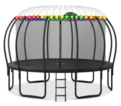Kumix Trampoline 16FT for Adults and 8-9Kids, 1400LBS Trampoline with Enclosure, Basketball Hoop, Shoes Bags, Outdoor Heavy Duty Trampoline with Curve Pole, Galvanized Full Spray Round Trampoline