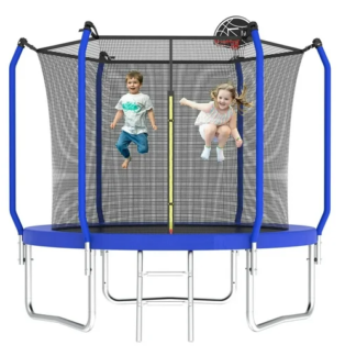 Kumix Trampoline 8FT 10FT 12FT 14FT, 800LBS Trampoline for 2-3 Kids, Outdoor Tramppoline with Enclosure, Basketball Hoop and Ladder, Upgraded Heavy Duty Galvanized Anti-Rust Trampoline