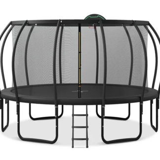 Kumix Trampoline 16FT for Adults and 8-9Kids, 1400LBS Trampoline with Enclosure, Basketball Hoop, Shoes Bags, Outdoor Heavy Duty Trampoline with Curve Pole, Galvanized Full Spray Round Trampoline
