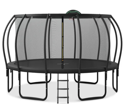 Kumix Trampoline 16FT for Adults and 8-9Kids, 1400LBS Trampoline with Enclosure, Basketball Hoop, Shoes Bags, Outdoor Heavy Duty Trampoline with Curve Pole, Galvanized Full Spray Round Trampoline