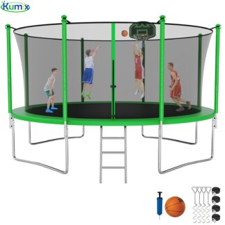 Kumix Trampoline 1400LBS 14 12 FT Trampoline for 7-8 Kids and Adults, Windproof Outdoor Trampoline with Enclosure Net, Basketball Hoop, Easy to Install & Last Long