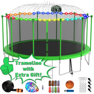 Kumix Trampoline with Enclosure Net for Kids Adults, 1500LBS 15FT Trampolines with Basketball Hoop, Ladder, Christmas Lights, Sprinkler, Socks, Outdoor Heavy Duty Round Trampoline