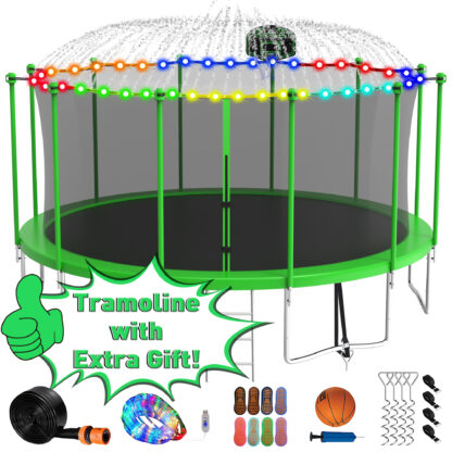 Kumix Trampoline with Enclosure Net for Kids Adults, 1500LBS 15FT Trampolines with Basketball Hoop, Ladder, Christmas Lights, Sprinkler, Socks, Outdoor Heavy Duty Round Trampoline