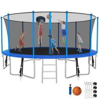 Kumix Trampoline with Enclosure, 1500LBS 15FT Trampoline for Kids Adults, Trampoline with Basketball Hoop, Ladder, Wind Stake, Recreational Outdoor Heavy Duty Trampoline for Family