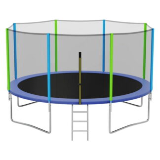 Kumix Trampoline with Enclosure, 1200LBS 12FT 16FT Trampoline for Kids and Adults, Outdoor Trampoline with Ladder, Heavy Duty Recreational Trampoline Capacity for 5-6 Kids, No Gap Design Trampoline