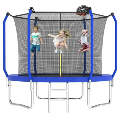 Kumix Trampoline 8FT 10FT 12FT 14FT, 1000LBS Trampoline for 3-4 Kids or 1-2 Adults, Outdoor Tramppoline with Enclosure, Basketball Hoop and Ladder, Upgraded Heavy Duty Galvanized Anti-Rust Trampoline