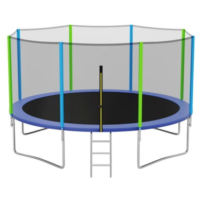 Kumix Trampoline with Enclosure, 1200LBS 12FT 16FT Trampoline for Kids and Adults, Outdoor Trampoline with Ladder, Heavy Duty Recreational Trampoline Capacity for 5-6 Kids, No Gap Design Trampoline