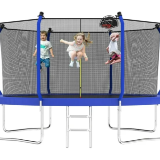 Kumix Trampoline 8FT 10FT 12FT 14FT, 1200LBS Trampoline for 4-5 Kids or 2-3 Adults, Outdoor Tramppoline with Enclosure, Basketball Hoop and Ladder, Upgraded Heavy Duty Galvanized Anti-Rust Trampoline