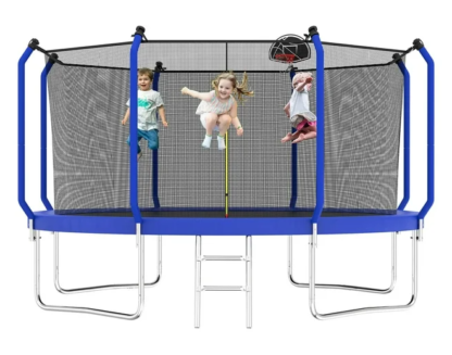 Kumix Trampoline 8FT 10FT 12FT 14FT, 1200LBS Trampoline for 4-5 Kids or 2-3 Adults, Outdoor Tramppoline with Enclosure, Basketball Hoop and Ladder, Upgraded Heavy Duty Galvanized Anti-Rust Trampoline