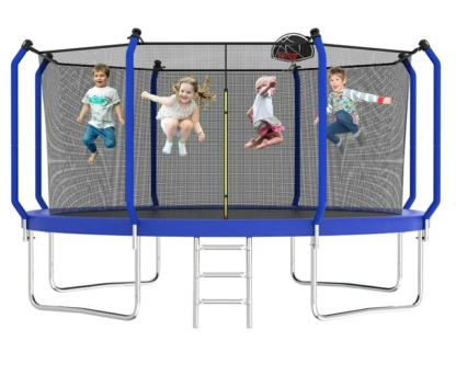 Kumix Trampoline 8FT 10FT 12FT 14FT, 1400LBS Trampoline for 5-6 Kids or 3-4 Adults, Outdoor Tramppoline with Enclosure, Basketball Hoop and Ladder, Upgraded Heavy Duty Galvanized Anti-Rust Trampoline