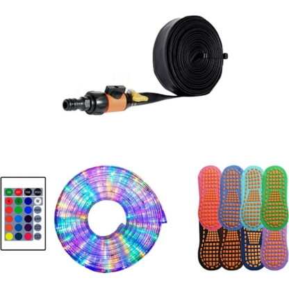 Kumix Trampoline Lights, Trampoline Sprinkler, and 8 Pairs Trampoline Socks for 16FT 15FT 14FT 12FT 10FT Outdoor/Indoor Trampoline Family Backyard Play, Add-on Gift for Kids