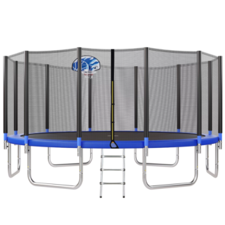Kumix Trampoline for Kids and Adults, 1400LBS 16FT Trampoline with Enclosure Net, Basketball Hoop and Ladder, Easy Assembly Round Outdoor Recreational Trampoline