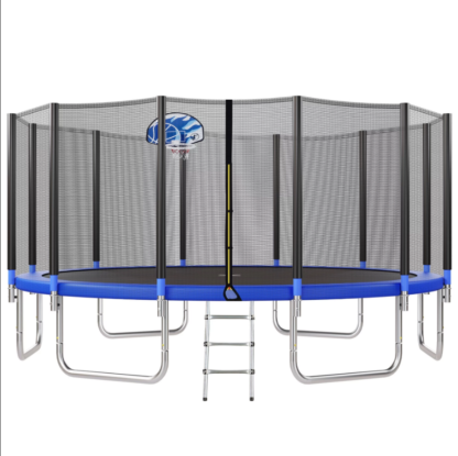 Kumix Trampoline for Kids and Adults, 1400LBS 16FT Trampoline with Enclosure Net, Basketball Hoop and Ladder, Easy Assembly Round Outdoor Recreational Trampoline