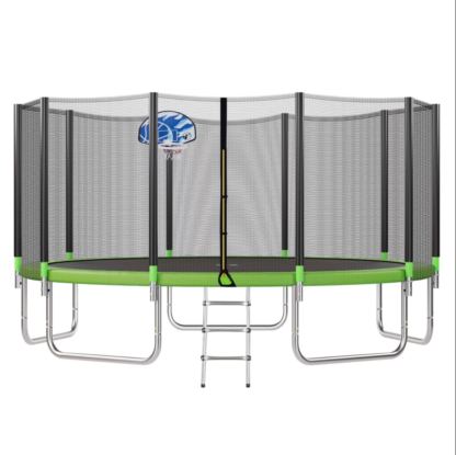 Kumix Trampoline for Kids and Adults, 1200LBS 15FT Trampoline with Enclosure Net, Basketball Hoop and Ladder, Easy Assembly Round Outdoor Recreational Trampoline