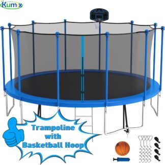 Kumix Trampoline 1500LBS 16 15 14 12 FT Trampoline for 7-10 Kids and Adults, Windproof Outdoor Trampoline with Enclosure Net, Basketball Hoop, Easy to Install & Last Long