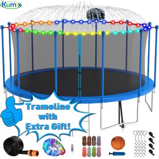 Kumix Trampoline 1500LBS 16 15 14 12 FT Trampoline for 7-10 Kids and Adults, Windproof Outdoor trampoline with Enclosure Net, Basketball Hoop, Lights, Easy to Install & Last Long