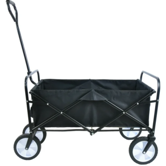 Kumix Wagon Cart, Collapsible Wagon with Push Bar, Beach Wagon for Sand with Big Wheels, Heavy Duty Foldable Wagons for Kids, Garden Utility Wagon, Beach Cart for Camping, Shopping, Black