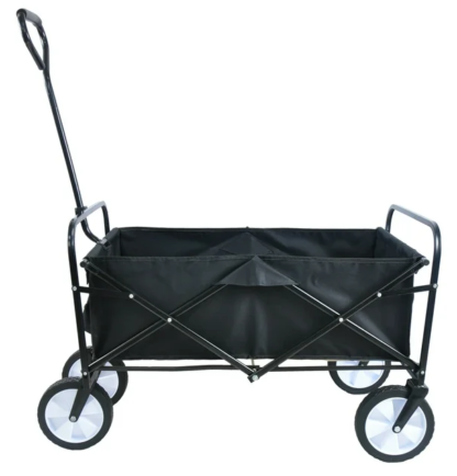 Kumix Wagon Cart, Collapsible Wagon with Push Bar, Beach Wagon for Sand with Big Wheels, Heavy Duty Foldable Wagons for Kids, Garden Utility Wagon, Beach Cart for Camping, Shopping, Black