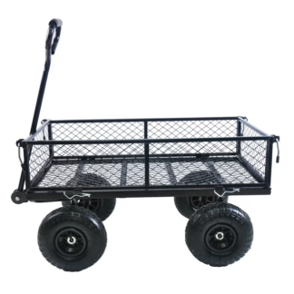 Kumix Wagon Cart, Metal Garden Cart with Big Wheels, 650LBS Capacity Utility Wagon with Mesh Metal Frame & Removable Sides, Heavy Duty Folding Wagons, Yard Wagon Cart for Backyard, Black