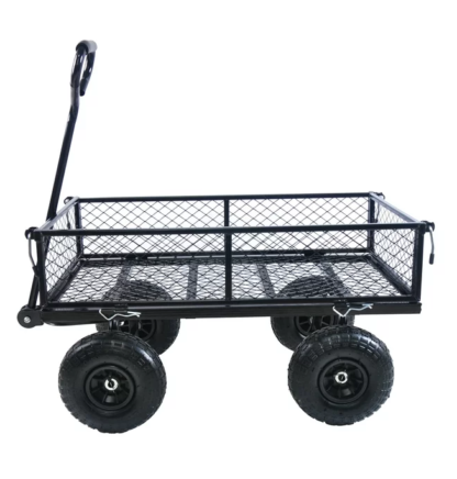 Kumix Wagon Cart, Metal Garden Cart with Big Wheels, 650LBS Capacity Utility Wagon with Mesh Metal Frame & Removable Sides, Heavy Duty Folding Wagons, Yard Wagon Cart for Backyard, Black