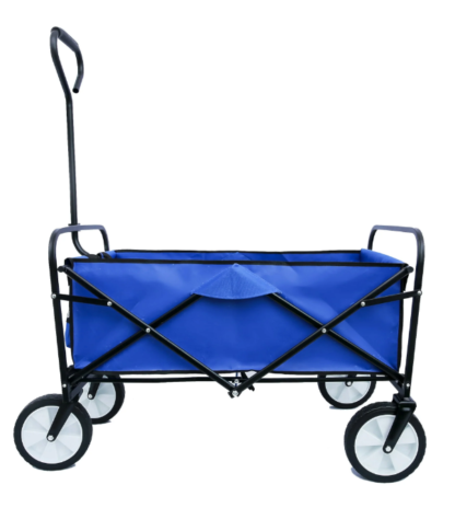 Kumix Wagon Cart, Collapsible Wagon with Push Bar, Beach Wagon for Sand with Big Wheels, Heavy Duty Foldable Wagons for Kids, Garden Utility Wagon, Beach Cart for Camping, Shopping,Blue