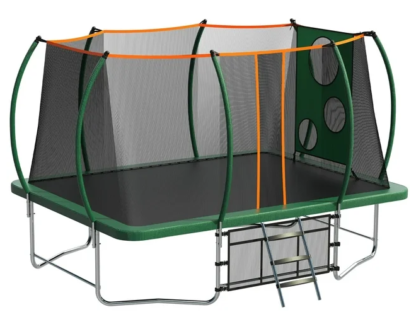 Kumix Rectangle Trampolines 8FT x 14FT, 1760lbs Trampoline for Adults Kids with Enclosure, Storage Bag, Target Cloth and Soccer Ball, Rectangular Trampoline Curved Poles Trampoline