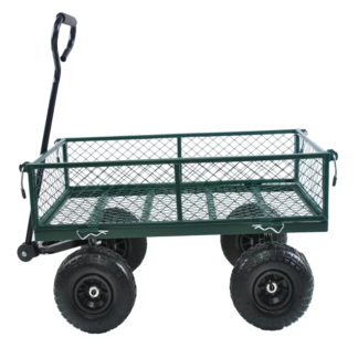 Kumix Wagon Cart, Metal Garden Cart with Big Wheels, 650LBS Capacity Utility Wagon with Mesh Metal Frame & Removable Sides, Heavy Duty Folding Wagons, Yard Wagon Cart for Backyard, Green