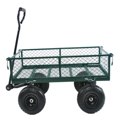 Kumix Wagon Cart, Metal Garden Cart with Big Wheels, 650LBS Capacity Utility Wagon with Mesh Metal Frame & Removable Sides, Heavy Duty Folding Wagons, Yard Wagon Cart for Backyard, Green