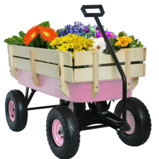 Kumix Wagon Cart for Kids, Heavy Duty Utility Wagon with 10'' Air Tires, Removable Sides, 330LBS Capacity for 2 Kids, All-Terrain Pulling Beach Cart, Garden Wagon Cart, Pink
