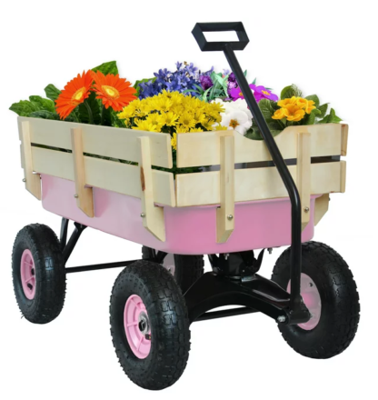 Kumix Wagon Cart for Kids, Heavy Duty Utility Wagon with 10'' Air Tires, Removable Sides, 330LBS Capacity for 2 Kids, All-Terrain Pulling Beach Cart, Garden Wagon Cart, Pink
