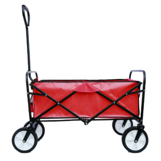 Kumix Wagon Cart, Collapsible Wagon with Push Bar, Beach Wagon for Sand with Big Wheels, Heavy Duty Foldable Wagons for Kids, Garden Utility Wagon, Beach Cart for Camping, Shopping, Red