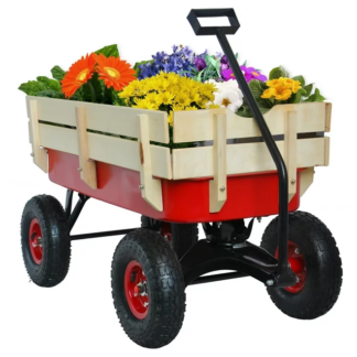 Kumix Wagon Cart for Kids, Heavy Duty Utility Wagon with 10'' Air Tires, Removable Sides, 330LBS Capacity for 2 Kids, All-Terrain Pulling Beach Cart, Garden Wagon Cart, Red