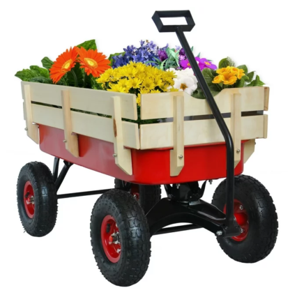Kumix Wagon Cart for Kids, Heavy Duty Utility Wagon with 10'' Air Tires, Removable Sides, 330LBS Capacity for 2 Kids, All-Terrain Pulling Beach Cart, Garden Wagon Cart, Red