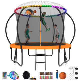 Kumix Trampoline 1000LBS 8 10 12 14 15 16FT Trampoline for Adults and Kids, Trampoline with Enclosure, Basketball Hoop, Wind Stakes and More Gifts, Galvanized Anti-Rust Outdoor Trampoline, Orange