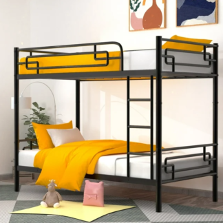 Jump Into Fun Bunk Bed Twin over Twin, Metal Twin Bunk Beds for Kids Teens Adults Convertible into 2 Bed with Safety Guard Rail & Ladder, Hold 700lb Bunk Bed for Guest Room, Noise Free, Black